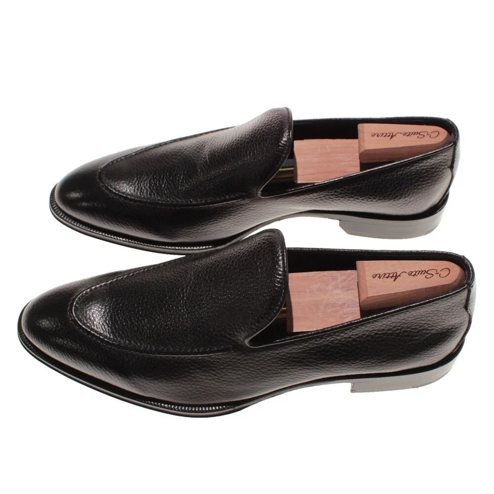 Di Bianco NWB Slip On Loafers Size 10 US in Black Pebbled Leather Made in Italy